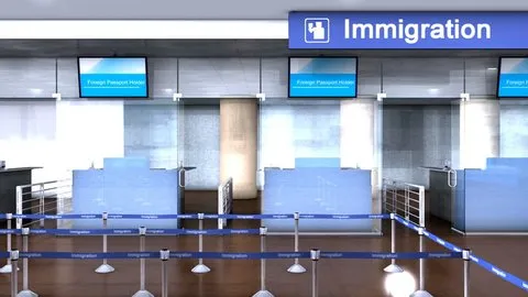 Airport immigration counters for visa on arrival and passport control