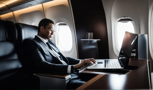 Corporate traveler enjoying comfort in Air India Premium Economy