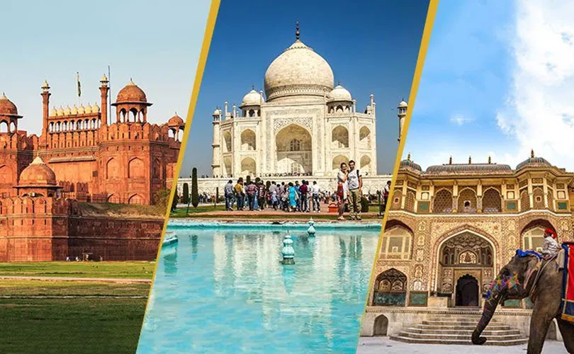 Golden Triangle India map showing Delhi Agra Jaipur travel route and major landmarks