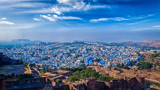 Blue City skyline with Mehrangarh Fort Rajasthan