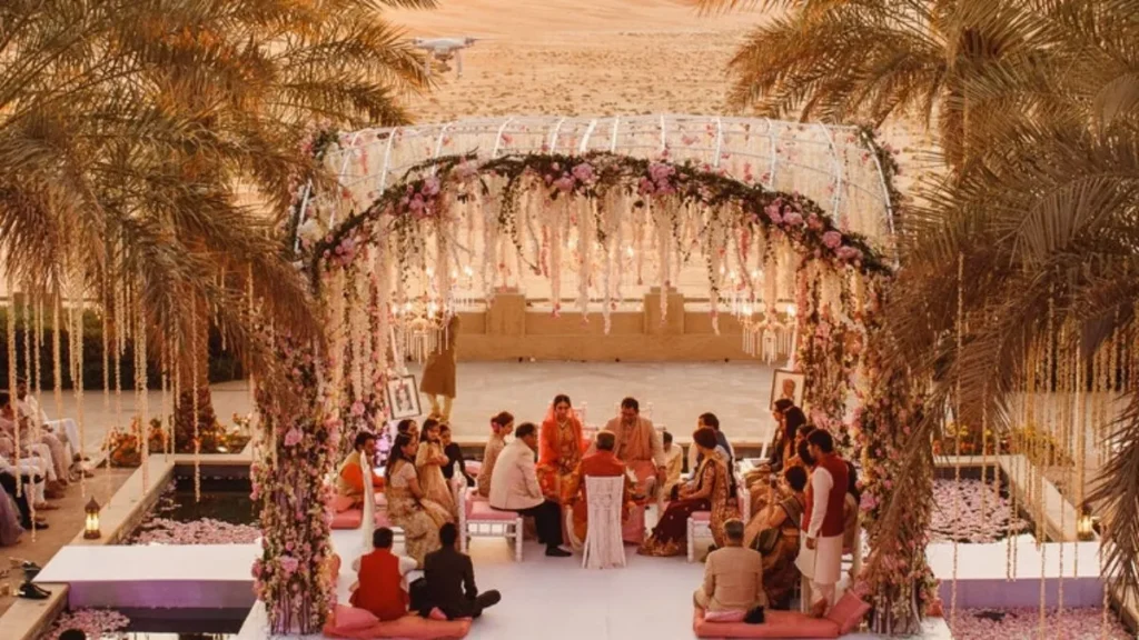 Destination wedding setup in Qatar luxury venue