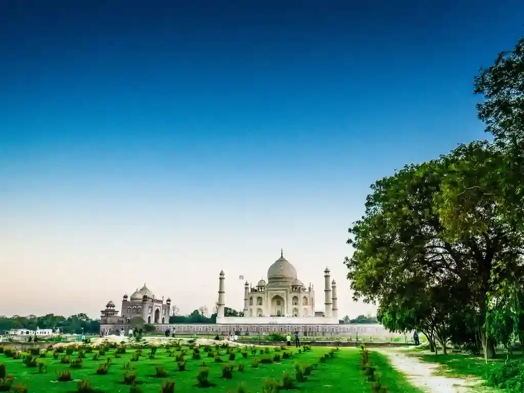 Mehtab Bagh Agra garden complex with Taj Mahal riverfront view