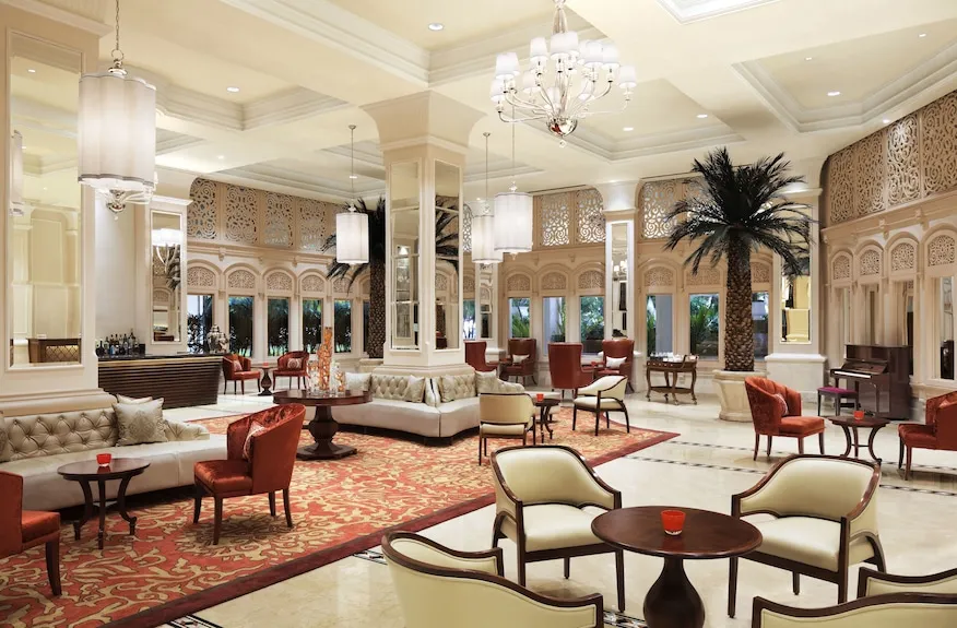 Luxury hotel lobby in Sri Lanka offering seamless digital payment experience for Indian travelers