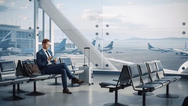 corporate travelers at international airport benefiting from improved flight connectivity