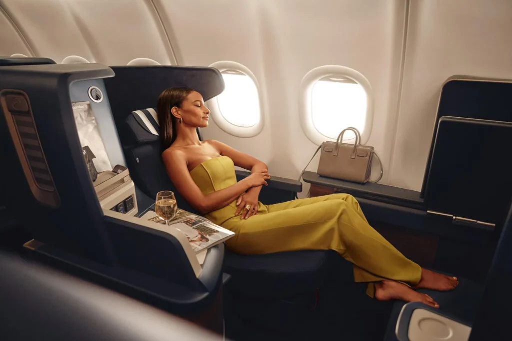 Business Class Flight Agency Delhi featuring luxury business class cabin with private suites and lie-flat seats