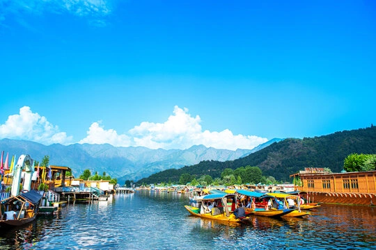Dal Lake houseboats aerial view in Srinagar featured in the Complete Srinagar Travel Guide and Srinagar Tour Planner