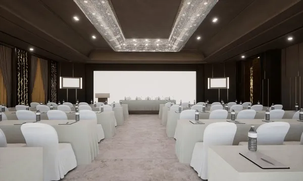 Corporate Event Management Delhi NCR conference setup with stage presentation and business delegates