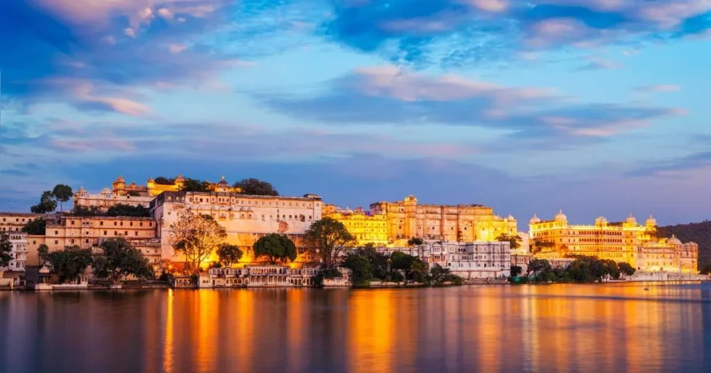 Delhi to Udaipur road trip destination Lake Pichola and City Palace Udaipur view