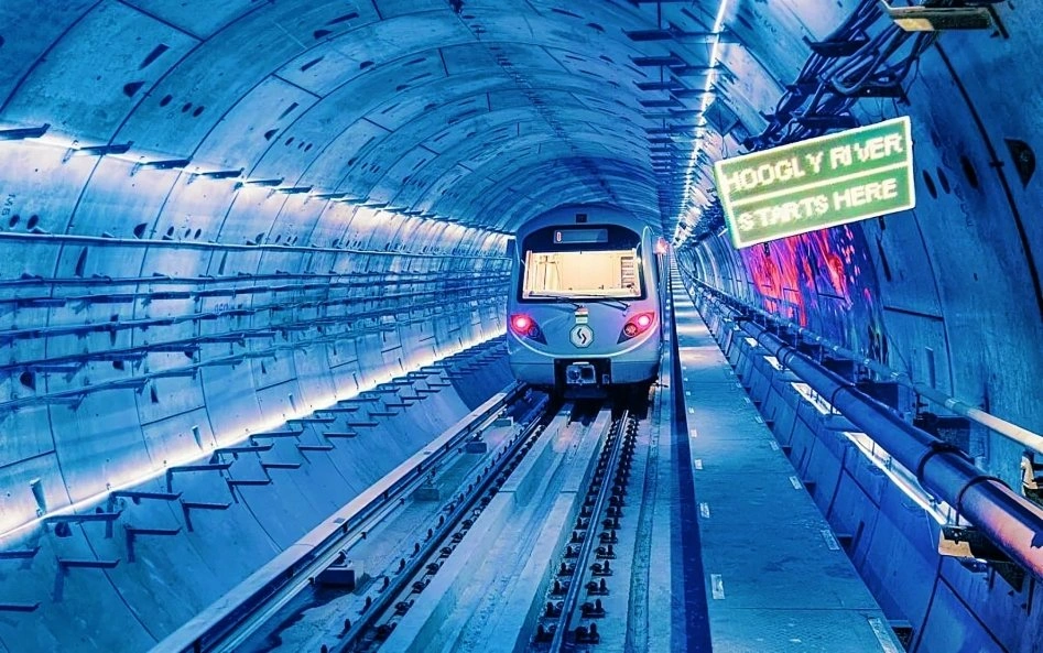 Interior of Kolkata East West Metro connecting Howrah and Esplanade