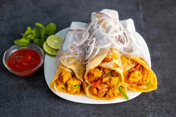 Close-up of Kolkata kathi roll street food from New Market area