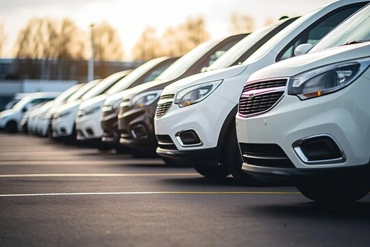 Company owned fleet vehicles parked unused in office parking area showing idle asset cost